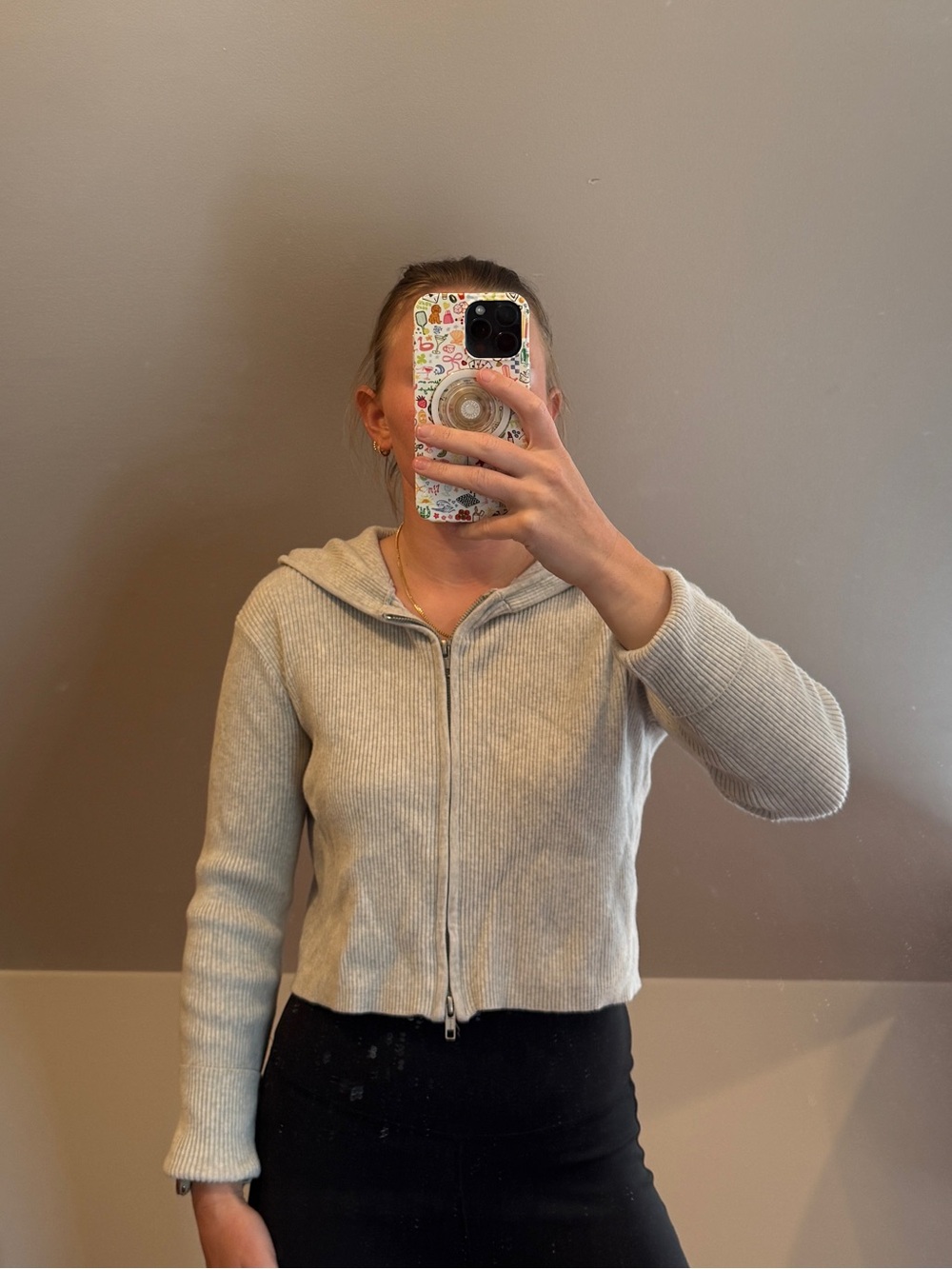 Brandy Melville Heather Gray Ribbed Zip Hoodie